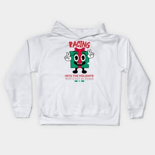 Racing Into The Holidays With A Gift Of Power Funny Christmas Present Xmas Cheer Car Racing Xmas Present Gift Kids Hoodie